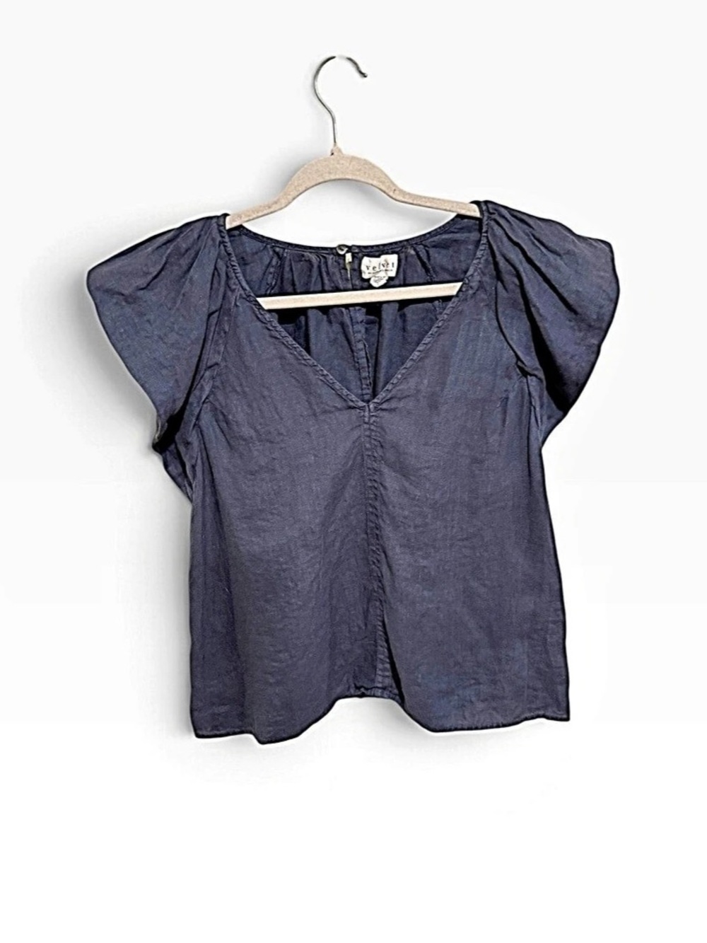 Velvet by Graham & Spencer Jennifer Linen Top Blouse Blue Small